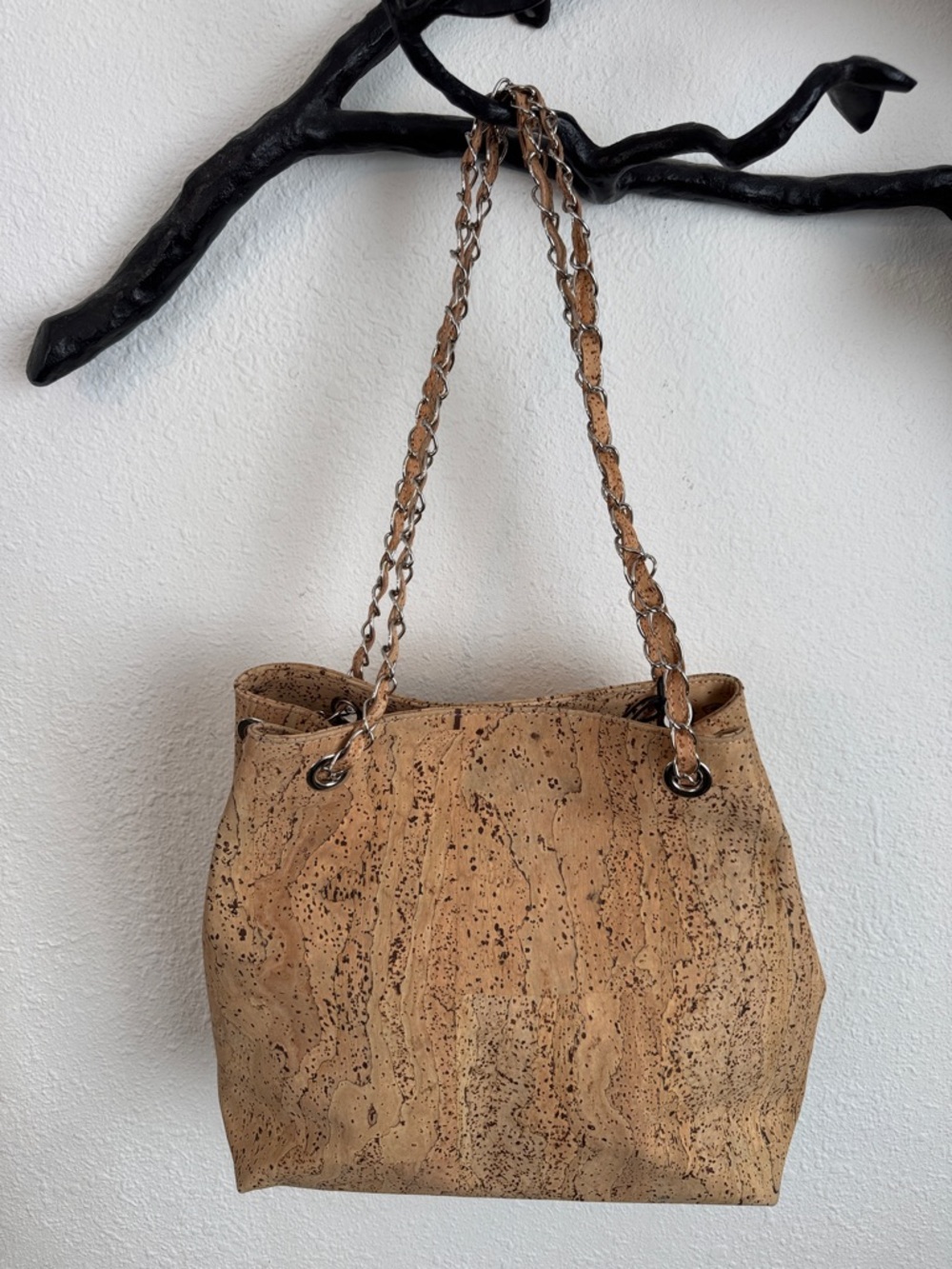 NWT CORX Midnight in Lisbon Rustic Cork Bag with Chain-Strap